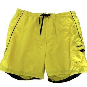Speedo Swim Trunks Men’s XL Yellow Board Shorts Cargo Pocket Mesh Liner